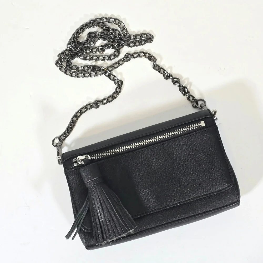 Rebecca Minkoff‎ Black Jill Saffiano Leather Crossbody Bag Gunmetal Chain Tassel